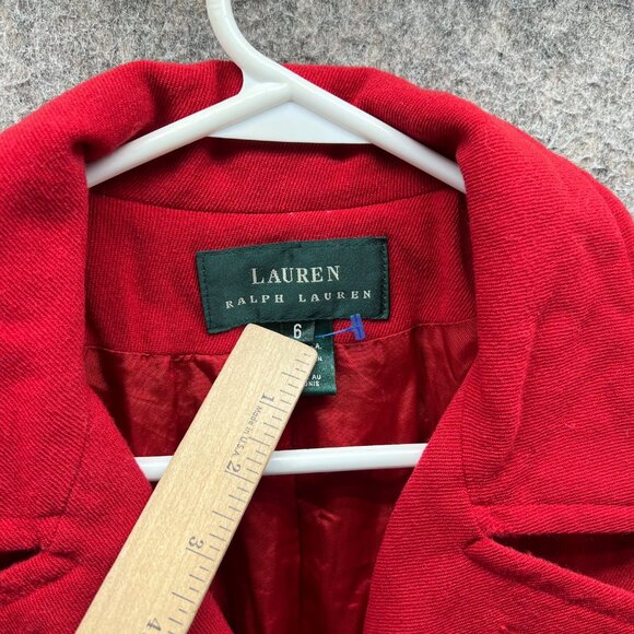 Lauren Ralph Lauren Jacket Women 6 Red Double Breasted Peacoat Blazer Gold - Picture 7 of 11